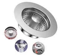 SUNNIFLY 3 en 1 Bouchon Evier Cuisine, Bonde Evier Cuisine, Pop-up en Acier Inoxydable Filtre Evier Cuisine, Bouchon Evier Trou 75-86 mm, avec Barre Anti-Blocage