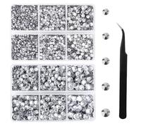 SUNNIFLY 6500pcs Strass a Coller, 5 Tailles, Avec Gabarit, en Résine, pour le Bricolage de Vêtements, Nail Art, étuis de Téléphone Portable, Strass Blanc