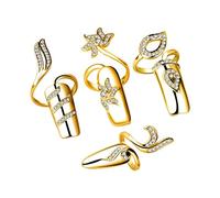 SunniMix Paquet de 4 Bagues D'ouverture En Cristal Ajdustable, Bagues de pour Les Ongles Mode, Cadeau pour Femmes Filles, Or