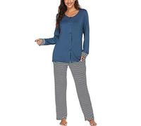 SUNNSEAN Pyjama d'Allaitement Femme Enceinte en Coton Deux Pièces, Vêtements De Nuit Manche Longue Col Rond pour Grossesse et Tout Les Saisons