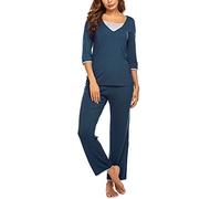 SUNNSEAN Pyjama Femme Enceinte d'Allaitement en Coton Deux Pièces, Vêtements De Nuit Manche Longue Col Rond Pour Grossesse, Toutes Saisons