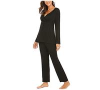 SUNNSEAN Pyjama Femme Enceinte d'Allaitement en Coton Deux Pièces - Vêtements De Nuit Manche Longue Col Rond Pour Grossesse - Toutes Saisons
