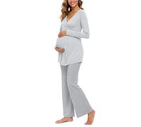 SUNNSEAN Pyjama Femme Enceinte et Allaitement en Coton Deux Pièces Vêtements De Nuit Manche Longue Col Rond pour Grossesse et Tout Les Saisons