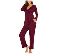 SUNNSEAN Pyjama Femme Enceinte et Allaitement en Coton Deux Pièces Vêtements De Nuit Manche Longue Col Rond pour Grossesse et Tout Les Saisons