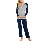 SUNNSEAN Pyjama Femme Enceinte, Pyjama d'allaitement Femme en Coton Deux Pièces Vêtements De Nuit Manche Longue Col Rond Grossesse Pyjama Allaitement pour Tout Les Saisons