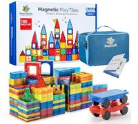 SUNNY AUNTIE Lot de 180 carreaux magnétiques + étui à fermeture éclair en bonus, carreaux magnétiques pour enfants de 3, 4, 5, 6, 7, 8 ans, excellent cadeau pour les enfants âgés de 3 à 8 ans -