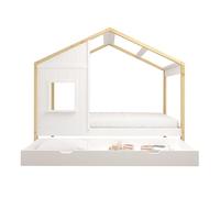 Sunny Beau Lit Cabane avec Tiroir de Rangement, en Bois, Marron/Blanc | pour Enfants - Matelas Hybride 90x200 Inclus - Montessori | Dimensions totales: 208 x 97 x 171 cm