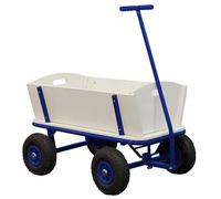Sunny Billy Beach Wagon Chariot Jardin en Bois Brun & Bleu | Chariot Plage Pneus Gonflables & Côtés Pliables, Bois Brut, 95 x 61 x 97 cm, Jusqu'à 100 Kg