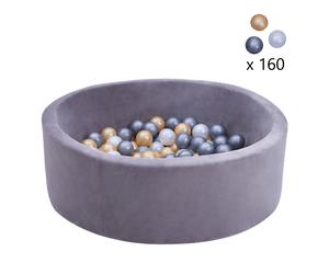 SUNNY Boaz - Piscine à Balles Gris Velours avec 160 balles | Piscine a Balles Bebe à partir de 2 ans | Piscine a Boules, Polyéthylène PE 100 % sans BPA | Piscine a Boule Bebe 30cm x 90cm