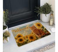 Sunny Cat Paillasson de bienvenue pour l'extérieur et l'intérieur, motif tournesol, décoration d'intérieur rustique, imperméable, antidérapant, absorbant la poussière, facile à nettoyer, 73,6 x 43,2
