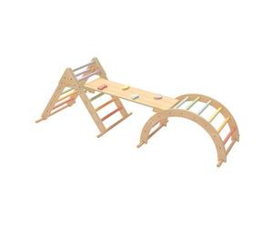 Sunny Charlie 3-en-1 structure d'escalade en bois pastel | Triangle d'escalade / Arc d'escalade / Mur d'escalade | Jouets Montessori pour jeunes enfants
