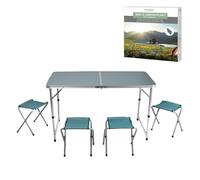 Sunny Days Table DE Camping Pliable en Aluminium Bleu Gris 4 TABOURETS 120X60XH70/62/55CM