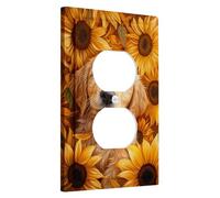 Sunny Dog Plaque de protection pour interrupteur, Golden Retriever dans un champ de tournesol, accents de maison d'automne, plaques murales thermoplastiques, prise duplex simple de taille standard
