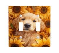 Sunny Dog Plaque d'interrupteur/couvercles de prise de courant, golden retriever dans un champ de tournesol, accents de maison d'automne, plaques murales thermoplastiques, double bascule de taille