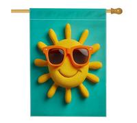 Sunny Drapeau de jardin avec visage d'émoticône heureux, soleil jaune avec lunettes de soleil, bannière de décoration extérieure double face en toile de jute pour fête d'été, 71 x 101 cm