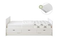 Sunny Eli Lit Gigogne avec 3 Tiroirs, Blanc | Lit 2 Places pour Chambre Enfant - Matelas hybride 90 x 200 inclus (14 cm, mousse hybride, housse en polyester) | Dimensions totales: 206 x 97 x 75 cm