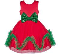 Sunny Fashion Robe Enfant Fille Noël Robe de Bal Vacances Rouge Vague Ourlet an Partie Fête de Noël 5 Ans