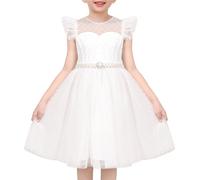 Sunny Fashion Robe Fille Blanc Dentelle Mesh Diamant Perle Manchon Volant Formel Mariage 6 Ans