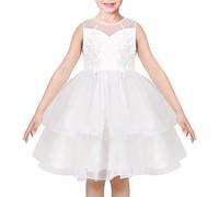 Sunny Fashion Robe Fille Blanc Mesh Couche sans Manches Princesse Tulle Mariage Robe de Bal 8 Ans