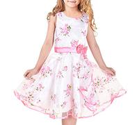 Sunny Fashion Robe Fille Blanche Fleurie 3 Couches avec Dentelle et Ceinture Rose Robe Vintage Demoiselle d'honneur 4-5 Ans