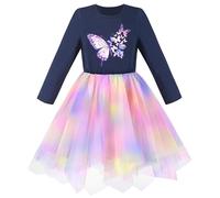 Sunny Fashion Robe Fille Bleu Arc-en- Pente Papillon Princesse Tulle Manche Longue 8 Ans