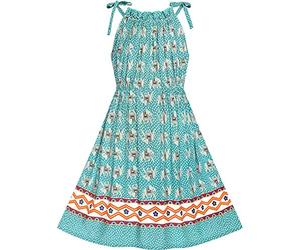 Sunny Fashion Robe Fille Bleu Éléphant Coton Décontractée Été Robe d'été 5 Ans
