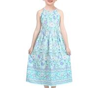 Sunny Fashion Robe Fille Bleu Floral Licou Dos Creux Coton Été Plage 6 Ans
