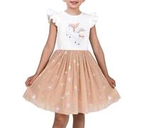 Sunny Fashion Robe Fille Coton Briller Licorne Fée Manches à Volants Tulle Princesse Anniversaire Robe d'été 7 Ans