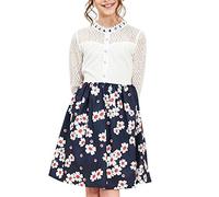 Sunny Fashion Robe Fille Dentelle Perle Prune Fleur Élégant Princesse Habiller 7 Ans,7 ans,Bleu-Bleu