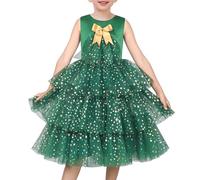Sunny Fashion Robe Fille Émeraude Vert Or Arc Étoile Étagée Tulle Noël Vacances Hiver 7 Ans