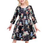 Sunny Fashion Robe Fille Fit-and-Flare Impression de Hibou Partie Manche Longue Mignon 8 Ans