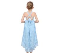 Sunny Fashion Robe Fille Fleur Pâle Bleu Dentelle Spaghetti Sillonner Haut Bas Ourlet Mariage Église Formel 8 Ans