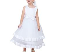 Sunny Fashion Robe Fille Fleur sans Manches Cérémonie Fête 6-12 Ans | Mariage, Communion, Gala, Anniversaire, Robe de Bal, Nœud, Église, Longueur Thé, Sans Manches