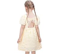 Sunny Fashion Robe Fille Jaune Ébouriffer Col carré Dos Nu Bouffée Manche Beau Élégant 8 Ans