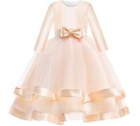 Sunny Fashion Robe Fille Manche Longue Champagne Robe de Bal Princesse Mariage Partie Robe Ceremonie Fille 6 Ans