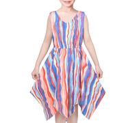 Sunny Fashion Robe Fille Multicolor Tie Dye Rayé Hanky Hem Aquarelle Partie Plage 12 Ans