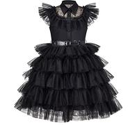 Sunny Fashion Robe Fille Noir Dentelle Gâteau Multicouche Cuir Ceinture Tutu Tulle 6 Ans
