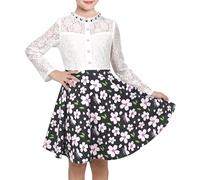 Sunny Fashion Robe Fille Noir Floral Dentelle Princesse Partie Manche Longue Reconstitution Historique Mariage 10 Ans Fleur Noire