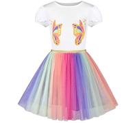 Sunny Fashion Robe Fille Papillon d'or Ceinture Arc-en-Ciel Multicolor Tulle Bouffée Princesse 5 Ans