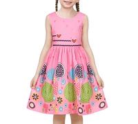 Sunny Fashion Robe Fille Rose Dessin animé Fleur Cercle Point Cœur Colorful Printemps Été 9-10 Ans