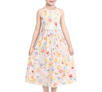 Sunny Fashion Robe Fille Rose Floral Licou Dos Creux Coton sans Manches Robe d'été 10 Ans