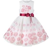 Sunny Fashion Robe Fille Rose Floral Rose Nœud Papillon sans Manches Classique Partie Mariage 8 Ans