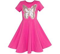 Sunny Fashion Robe Fille Rose Profond Papillon Sequin Coton Habiller 5 Ans,Rose À Manches Courtes