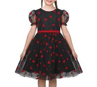 Sunny Fashion Robe Fille Rouge Cœur Amour Valentin Bouffée Manche Courte Partie Tulle 7 Ans