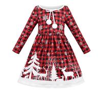 Sunny Fashion Robe Fille Rouge Noël Flocon de Neige Arbre Manche Longue Hiver Vacances 5 Ans