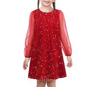 Sunny Fashion Robe Fille Rouge Sequin Maille Transparente Manche Longue Partie Princesse Mariage 7 Ans