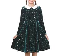 Sunny Fashion Robe Fille Vert Briller étoile d'or Col Blanc Décontractée Chaud Hiver 7 Ans