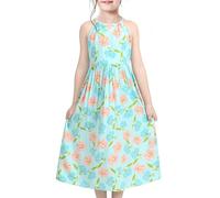 Sunny Fashion Robe Fille Vert Floral Licou Dos Creux sans Manches Robe d'été Été 6 Ans