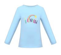 Sunny Fashion T-Shirt Filles Enfants Tops Bleu Manche Longue Arc-en-Ciel Lettre Étoile Coton Décontractée 7-8 Ans