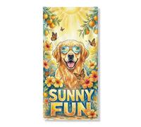 Sunny Fun Bannière décorative pour porte - Chien heureux avec fleurs et papillons - Décoration d'été pour intérieur et extérieur - Fournitures de vacances - 91,4 x 183 cm